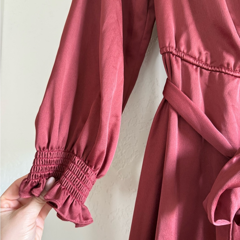 Elegant Satin Burgundy/Red Wrap Dress Size 6 - Picture 2 of 3